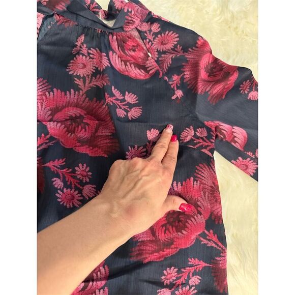 Ted Baker London Women's Floral Blouse Size 0 Multicolor Long Sleeve Tie Neck - Picture 14 of 16